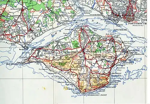 A map of the Solent and surrounding areas from 1945