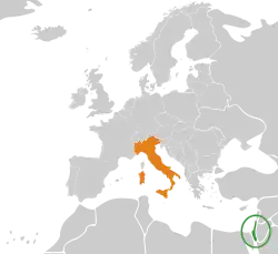 Map indicating locations of Israel and Italy