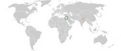 Map indicating locations of Israel and Nepal
