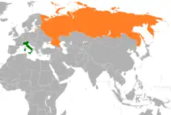 Map indicating locations of Italy and Russia