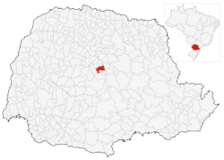 Map of the state of Paraná showing the city of Ivaiporã in Brazil.