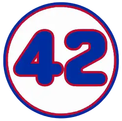 The number "42" within a blue and red circle