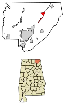 Location of Stevenson in Jackson County, Alabama.