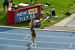 Photo of Jakob Ingebrigtsen after setting a 3000 m world record