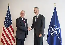 Stoltenberg and U.S. Secretary of Defense Jim Mattis in Brussels, 7 June 2018