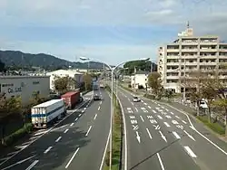 Japan National Route 3 from footbridge of Kiyama Station