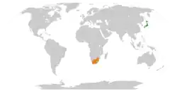 Map indicating locations of Japan and South Africa