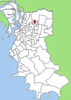A map with red filled in where Jardim Floresta is