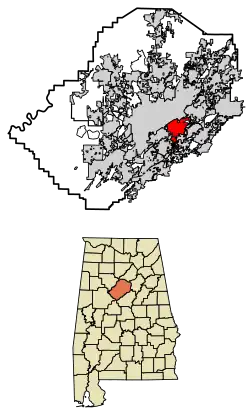 Location of Mountain Brook in Jefferson County, Alabama.