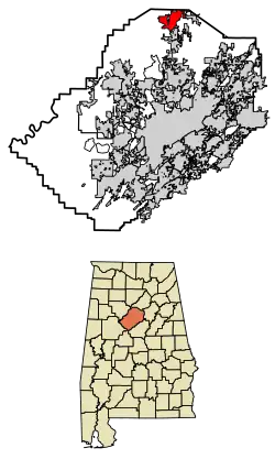 Location of Warrior in Jefferson County, Alabama.