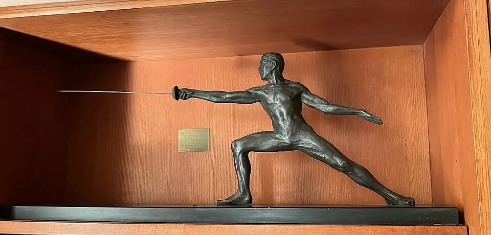 Joe Brown Sculpture of a Fencer Lunging at the Inn at Penn