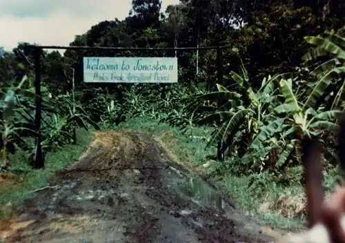 The entrance to Jonestown, 1978