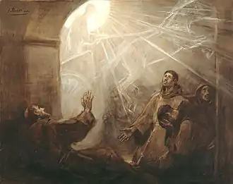 Francis of Assisi visiting his convent while far away, in a chariot of fire, José Benlliure y Gil (1855–1937)