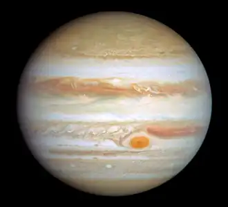 A full disk image of Jupiter taken by NASA's Hubble Space Telescope
