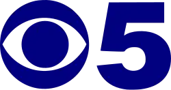 A CBS eye in blue next to a thick sans serif "5", also in blue.