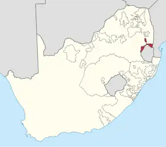 Location of KaNgwane (red) within South Africa (yellow).