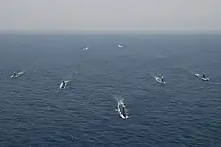 A Kalvari-class and Shishumar-class submarine during an exercise