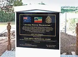 A memorial in Ansip Ferry, Keningau, Malaysian Borneo, to the Royal Australian Engineers who served in Sabah by constructing a 123.2-kilometre road between Keningau and Sapulut from 1964 to 1966.