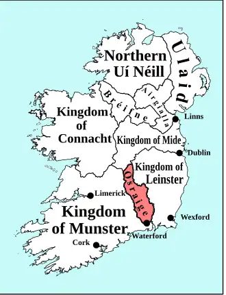 A map of Ireland showing Osraige circa 900.