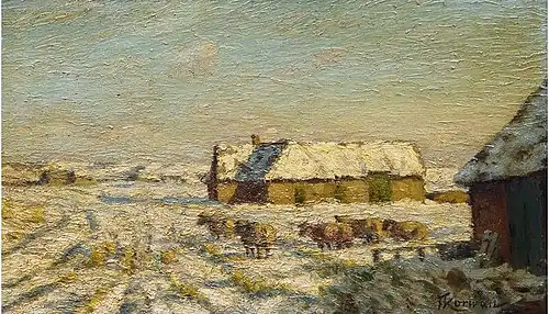 Franz Korwan Winter auf Sylt, Oil on wood 24 cm × 38 cm (9+1⁄2 in × 15 in), without year