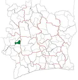 Location in Ivory Coast. Kouibly Department has had these boundaries since 2012.