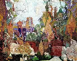 Colorful sketch of scenery depicting a forest