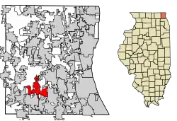 Location of Hawthorn Woods in Lake County, Illinois.