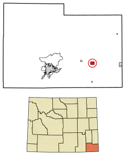 Location of Burns in Laramie County, Wyoming.