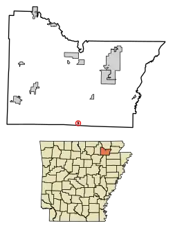 Location of Alicia in Lawrence County, Arkansas.