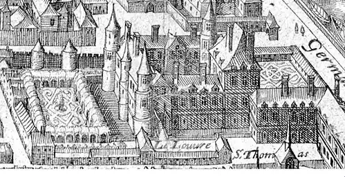Depiction on Merian map of Paris, 1615