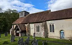 The church of St. Nicholas at Leckford, Hampshire, England. September 2024.