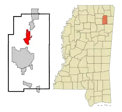 Location in Lee county and Mississippi