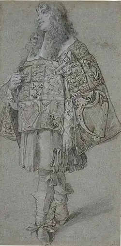 A pursuivant wearing his tabard "athwart". A drawing by Peter Lely from the 1660s.