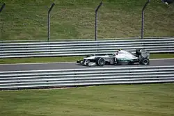 Lewis Hamilton driving into the pit lane