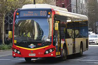 A Custom Coaches bodied Scania bus on King William Street.