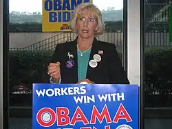 Ledbetter promoting Barack Obama for working-class families in Pennsylvania for his presidential campaign in 2008.