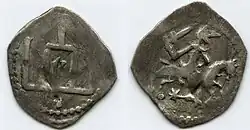 Lithuanian Denar of Grand Duke Casimir IV Jagiellon with horseman and the Columns of Gediminas, 15th century