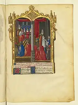Boniface VIII acknowledges the canonization of Louis IX, f.150