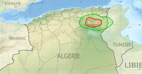 Location of the Aurès region in Algeria