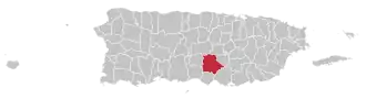 Map of Puerto Rico highlighting Coamo Municipality