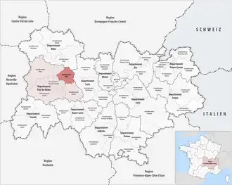 Location within the region Auvergne-Rhône-Alpes
