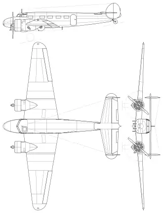 3-view drawing of the Lockheed Model 10 Electra