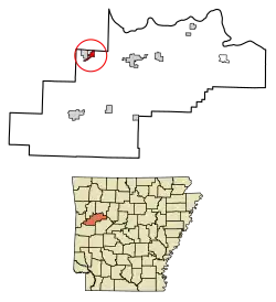 Location of Caulksville in Logan County, Arkansas.