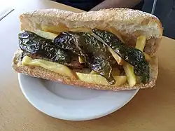Bocadillo pork fillet with green pepper and french fries