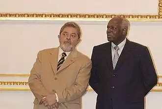President Lula da Silva and President José Eduardo dos Santos in Luanda; 2003.