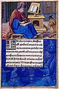 f.9 Luke's Lesson: Luke Writing; Border: Annunciation