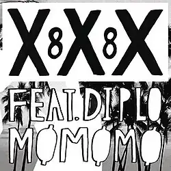 Cover artwork of "XXX 88": Stylized text reading "X8X8X", "Feat. Diplo", and "MØMØMØ" appear over a black-and-white image of palm trees