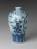 Porcelain, Jingdezhen ware, painted with cobalt blue under transparent glaze, 15th century