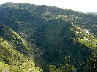 The village of Tabua over one of the tributaries of the Ribeira Brava ravine
