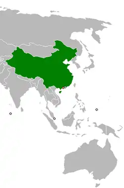 Map indicating locations of Mainland China and Macau